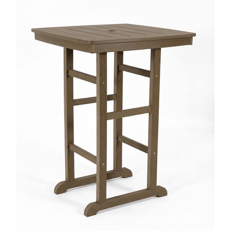 3-Piece HDPE Bar-Height Patio Set, 42.1" Square High Top Pub Table with Umbrella Hole + 2 Bar Stools with Cup Holders