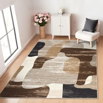 Area Rug Modern Abstract Rugs for Living Room Geometric Non-Slip Backing Low Pile Floor Carpet