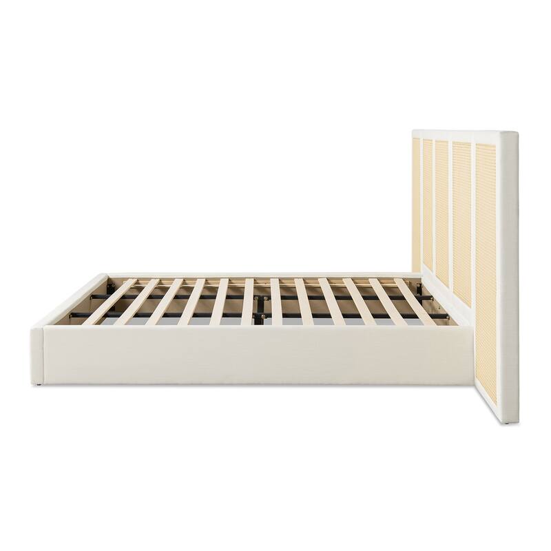 Jennifer Taylor Home Capri Extended Headboard Cane Platform Bed, Antique White Polyester