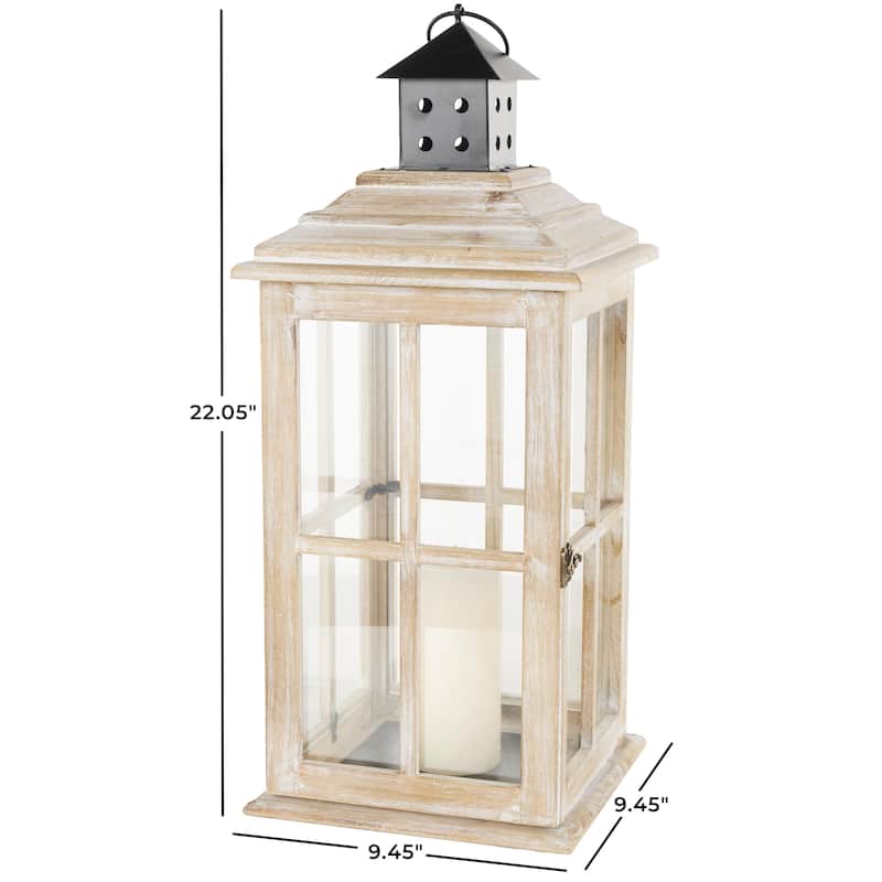 Wood Light House Decorative Candle Lantern with Black Ring Handle - Brown or Light Brown - Roche River Decor