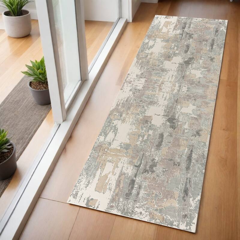Daho Abstract Modern Woven Area Rug By HomeRoots - 68' X '24' X '0.5 - Gray and Beige - Runner