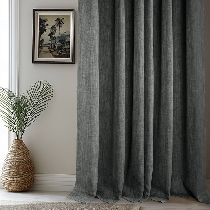 Exclusive Fabrics French Pleated Textured Faux Linen Room Darkening Curtains for Bedroom & Living Room Curtains Single Panel