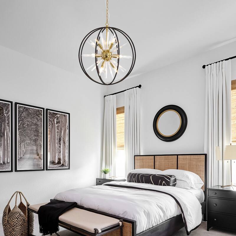 22" 10-light Modern Black and Gold Orb Chandelier