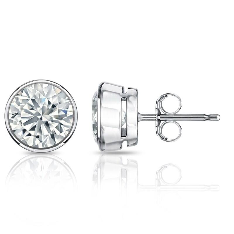 Auriya 1.70ctw Round Diamond Stud Earrings Bezel-set 18k Gold - Certified - White
