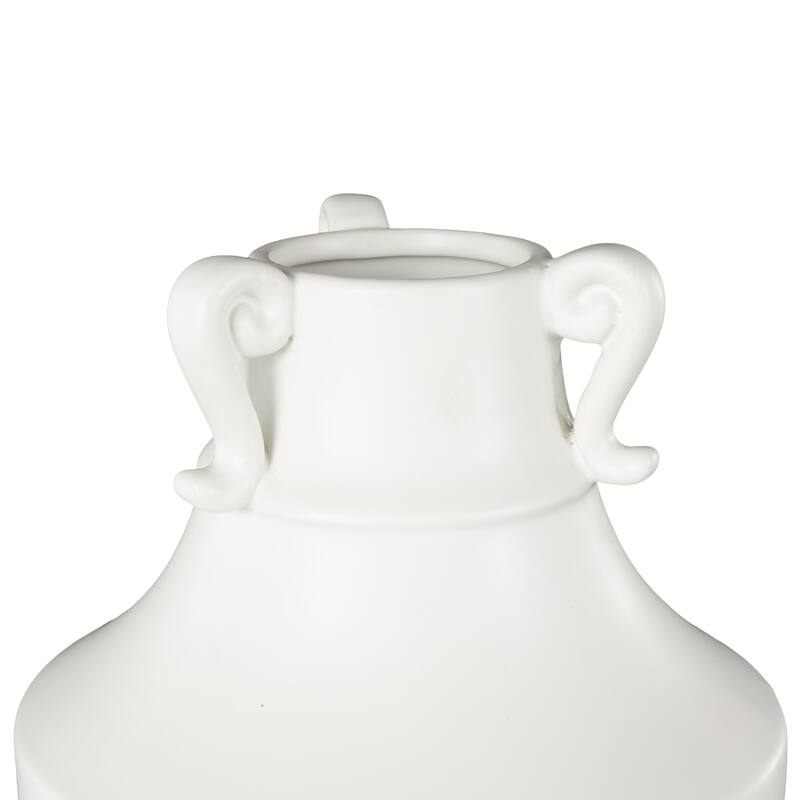 White Ceramic Sleek Amphora Decorative Vase with Scroll Handles