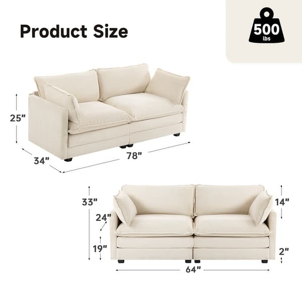 dimension image slide 13 of 16, Corduroy Sectional Sofa with Removable Ottomans & Ultra-soft Cushions for Living Room & Bedroom