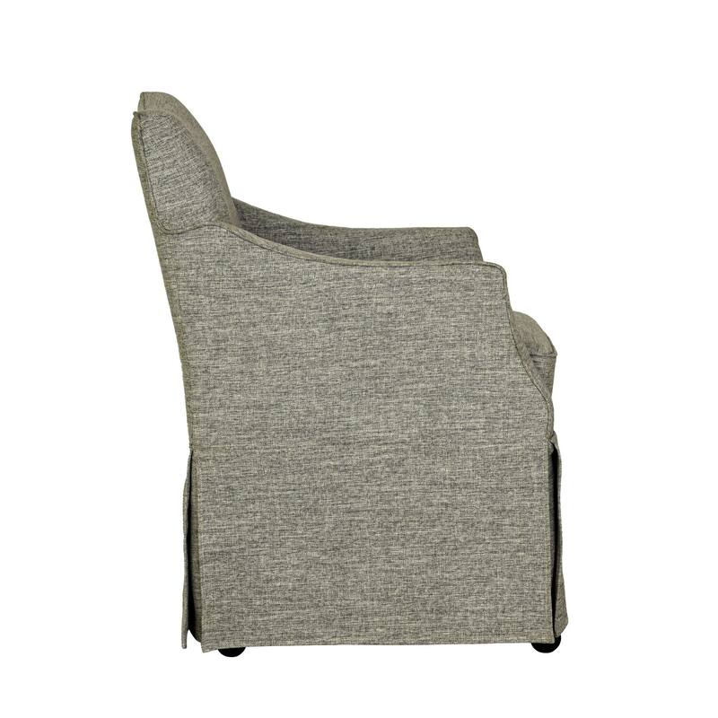 Roomfitters 34-Inch Upholstered Skirted Dining Armchair, Hidden Casters and Dual-Layer Foam Cushion, Gray