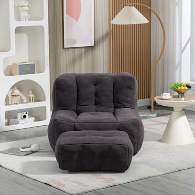 Living Room Velvet Upholstered Lazy Sofa Chair with Ottoman