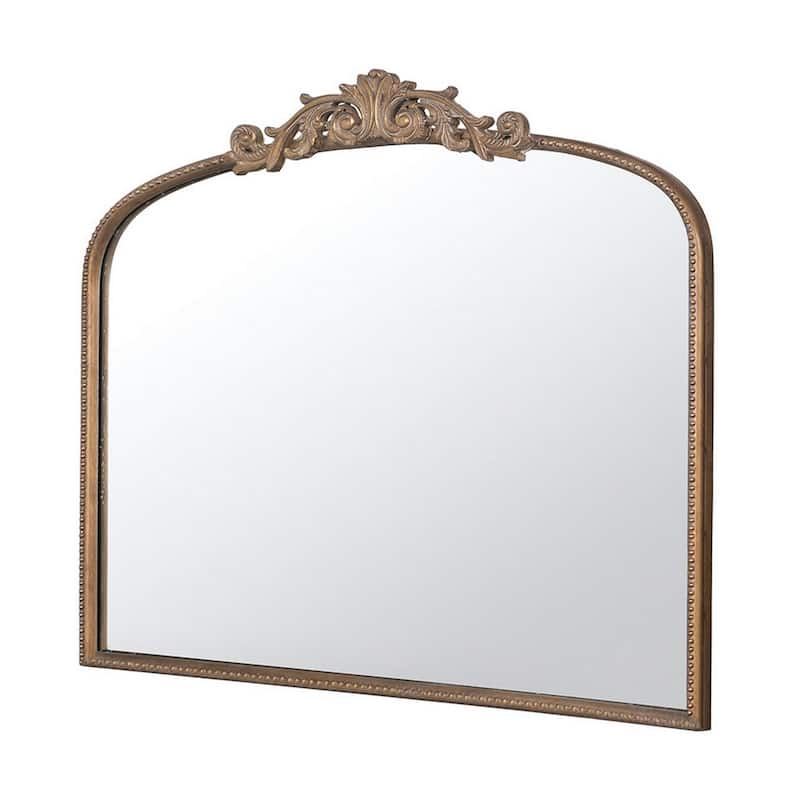 Kea 41 Inch Wall Mirror, Gold Curved Arched Metal Frame, Baroque Design