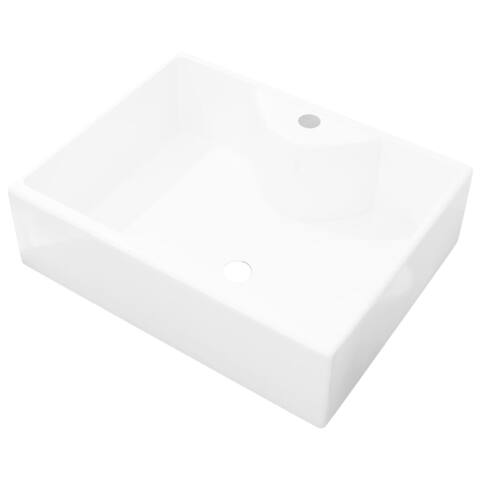 vidaXL Ceramic Bathroom Sink Basin with Faucet Hole White Square