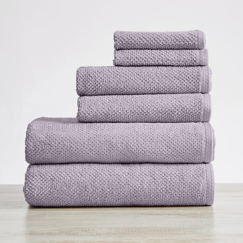 Luxurious Cotton Popcorn Textured Towel Set - 6 Piece Set - Lilac