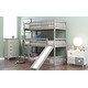 preview thumbnail 4 of 7, Gray Twin Pine Triple Bunk Bed with Guardrails, Convertible Ladder, Slide, Convertible Configuration