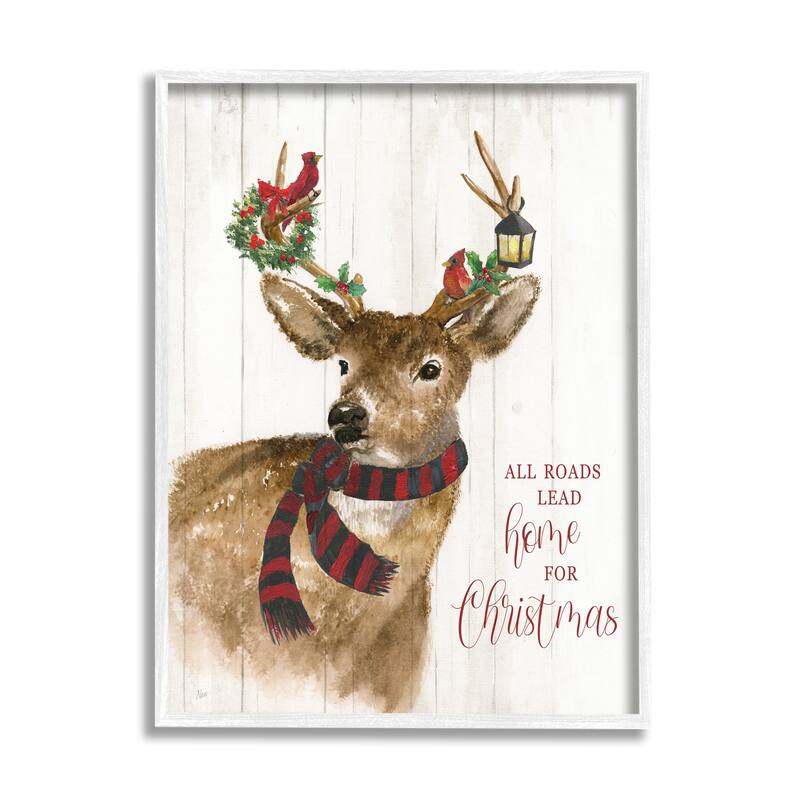 Stupell All Roads Lead Home Christmas Deer Framed Giclee Art by Nan