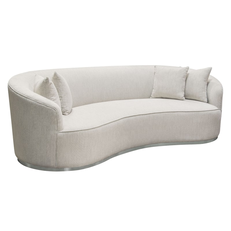 Riha Sofa, 97 Inch Retro Curved, 4 Pillows, Cream White Velvet, Brushed Gold Trim