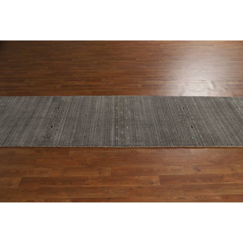 Gray Tribal Gabbeh Indian Runner Rug Handmade Wool Carpet - 2'6" x 9'6"