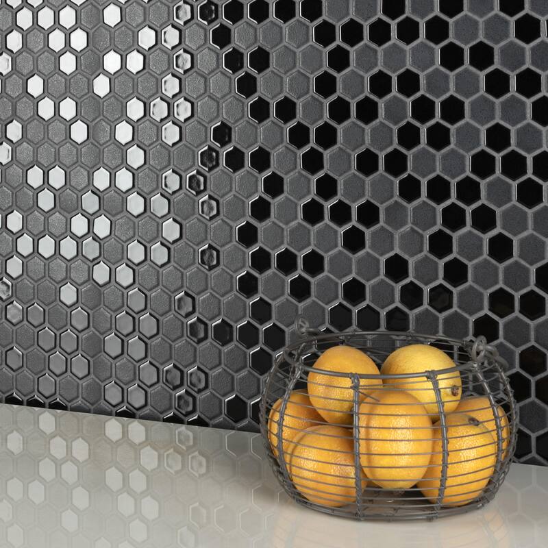 Merola Tile Citi Hex Black 10-1/4" x 11-7/8" Porcelain Floor and Wall Tile