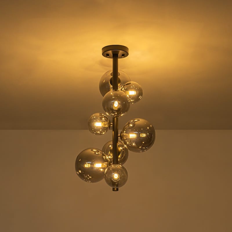 8 Lights Modern Semi-Flush Mount Ceiling Light Smoky Gray Glass Globe