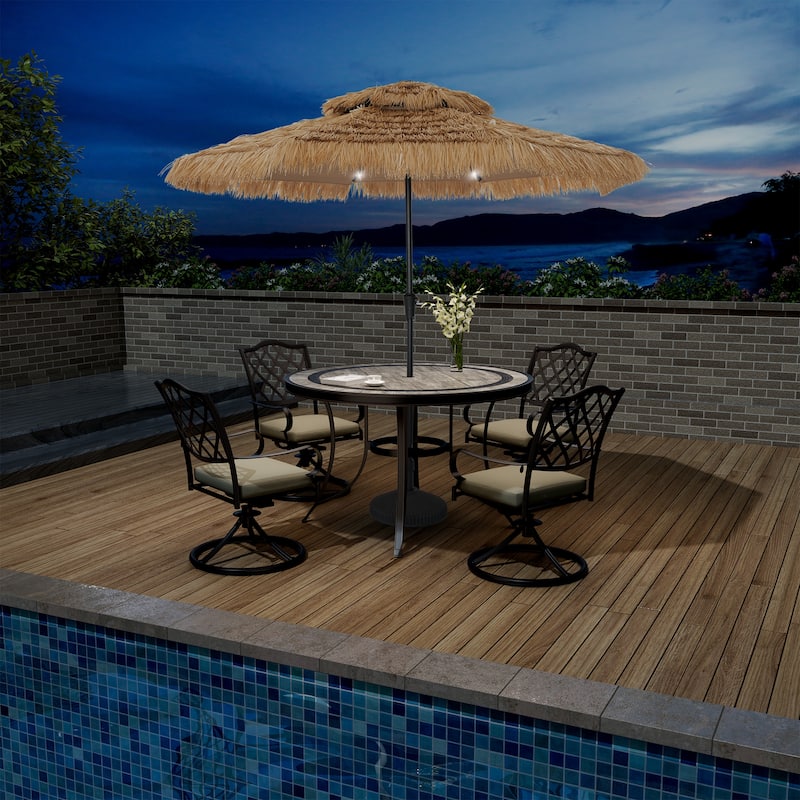 Clihome 9FT Patio 2-Top Hawaiian Style Thatch Umbrella With Lights