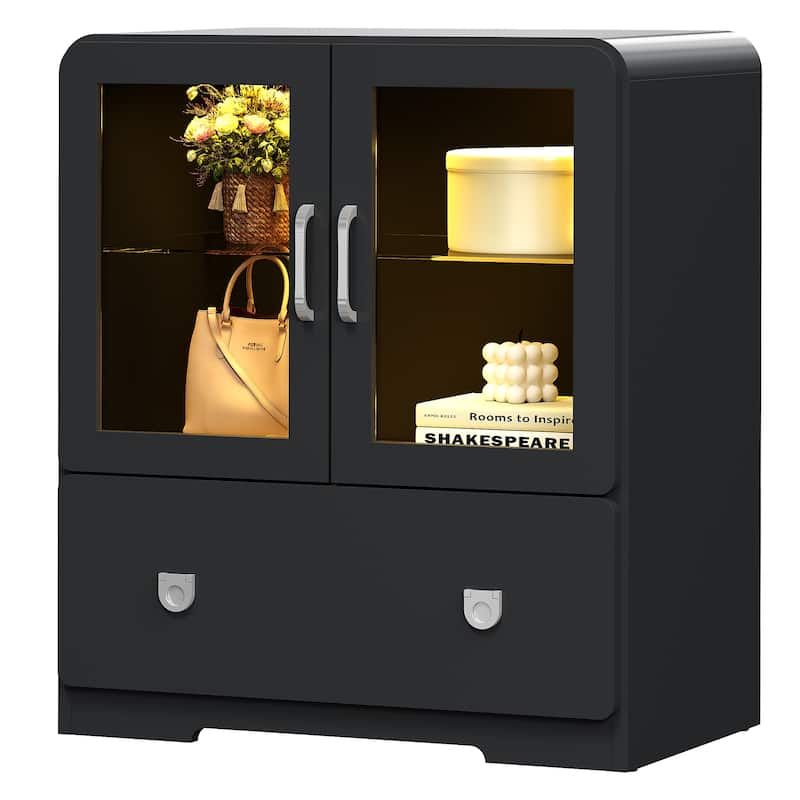 27'' Tall Display Cabinet with Acrylic Doors and LED Lights - N/A