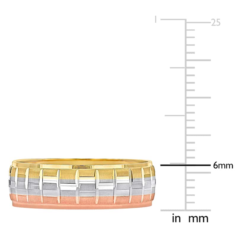 Miadora 6 mm Mens Textured Wedding Band in 3-Tone 10k Yellow White and Rose Gold
