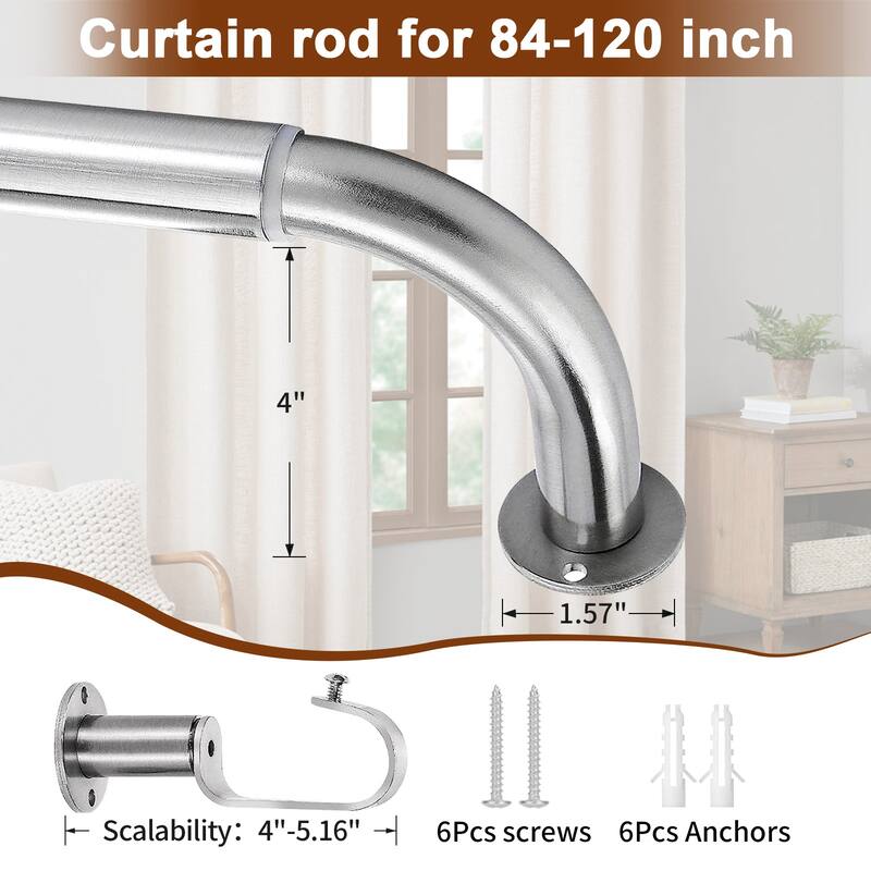 Meriville 1-Inch Diameter Wrap Around Blackout Curtain Rod, Round Base