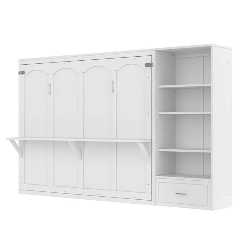 Roomfitters Queen Size Murphy Bed with Adjustable Storage Compartments and Shelf, Foldable Wall Bed with Drawer