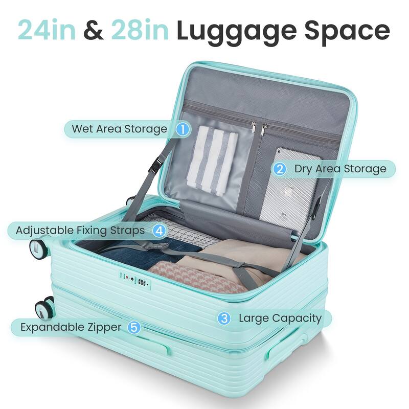 20/24/28 3-Piece Modern Expandable Luggage Sets, Hard-shell Luggage with Front Pocket and TSA Lock, for Boarding Travel