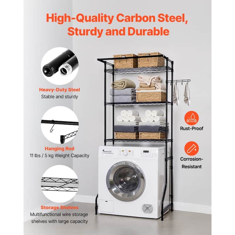Adjustable Laundry Room Storage Shelf Over Washer and Dryer Sturdy Carbon Steel Organizer Rack