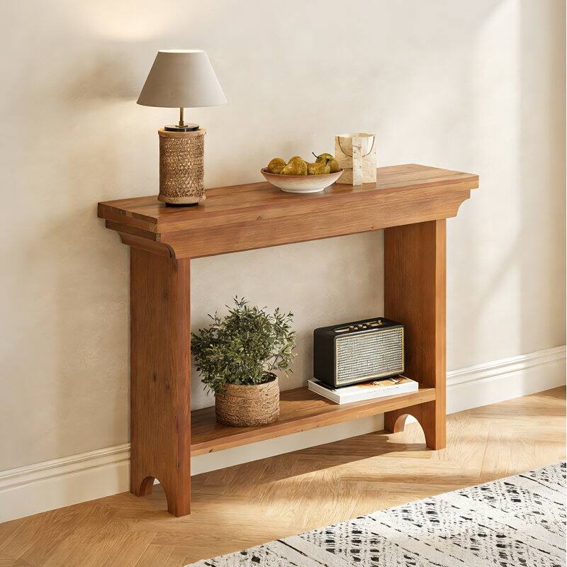 39.37" Solid Wood Console Table, 2-Tier Small Entryway Table