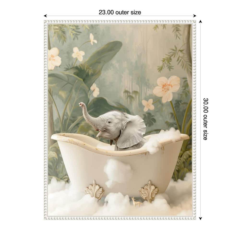 Elephant Bath Joy by Niky Rahner Framed Canvas Wall Art