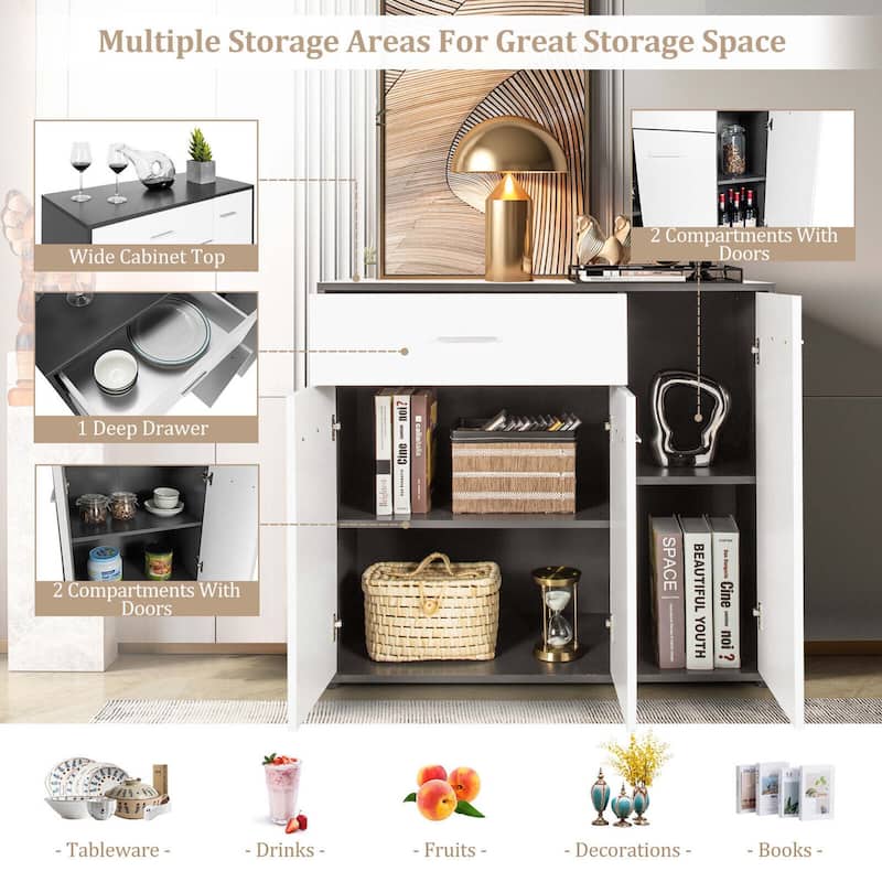 Gymax 3-Door Buffet Sideboard Kitchen Storage Cabinet Console Cupboard