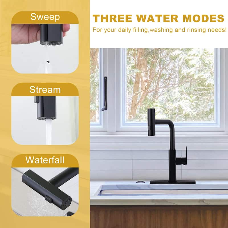 WOWOW Single Handle Pull Out Sprayer Kitchen Faucet with 3-Mode Advanced Spray