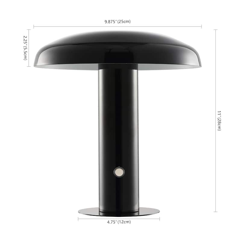Boletus 11" Contemporary Bohemian Rechargeable/Cordless Iron Integrated LED Mushroom Table Lamp, by JONATHAN Y