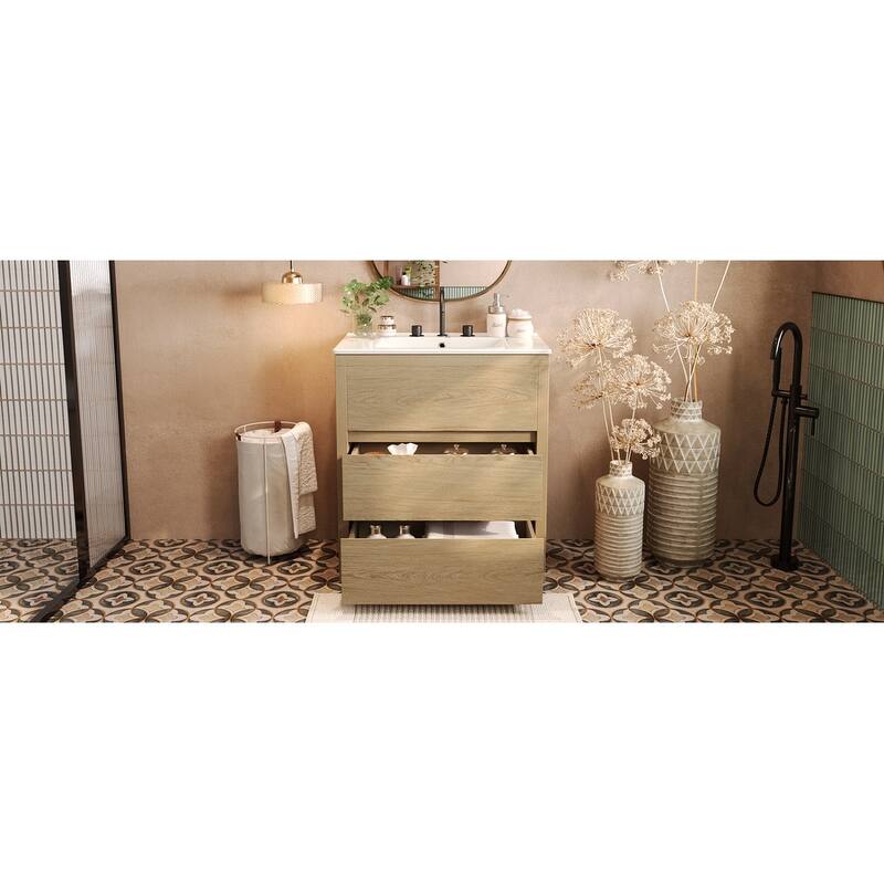 Roomfitters 30" Minimalist Bathroom Vanity with Ceramic Sink, Freestanding Cabinet