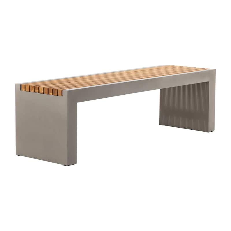 Alania 60-inch Concrete and Teak Indoor-Outdoor Bench - N/A