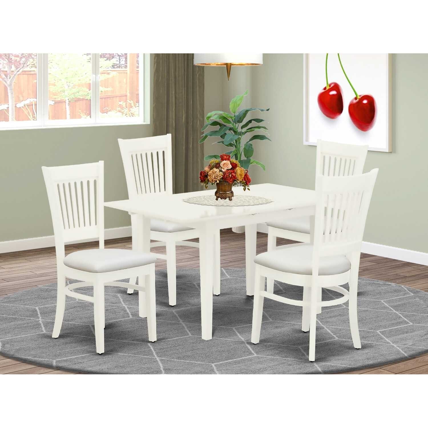 5-Piece Linen White Finish Solid Wood Top - Rectangular Dining Room Set (Seats- 4)