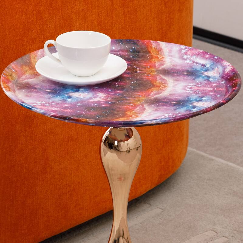 Mermaid Tail End Coffee Table Round Side Table with Metal Base Table, for Living Room Bedroom Office Garden