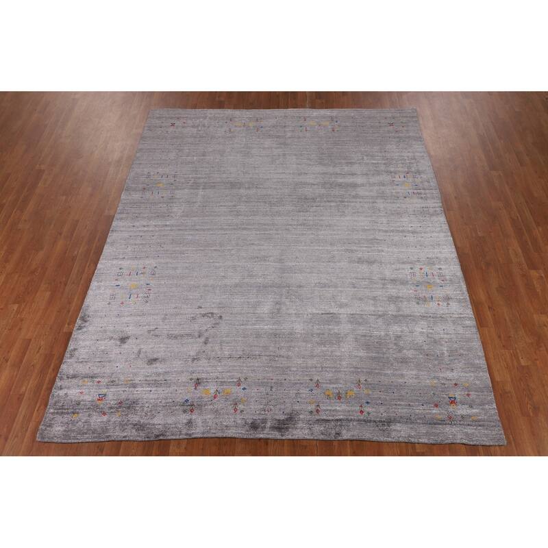 Gabbeh Indian Area Rug Handmade Silk Carpet - 7'10"x 9'9"