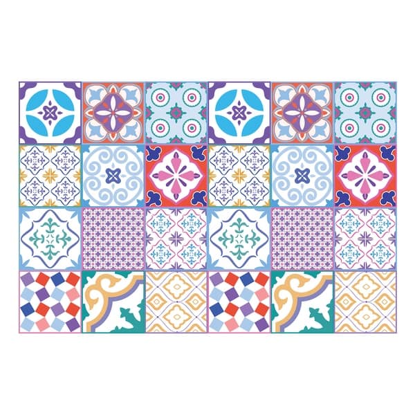 15 x 15 cm Classic Moroccan Colourful Mixed Tiles Wall Stickers Set 1 Decals 
