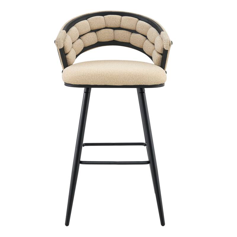 Set of 2 Velvet Bar Stools with Black Iron Legs, Modern Counter Height Stools for Home Bar