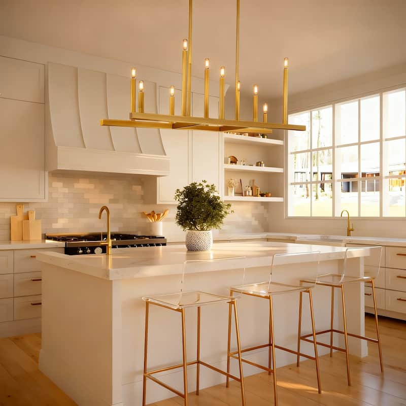 LamQee Mid Century Chandelier Rustic Sputnik Gold Ceiling Light - Large