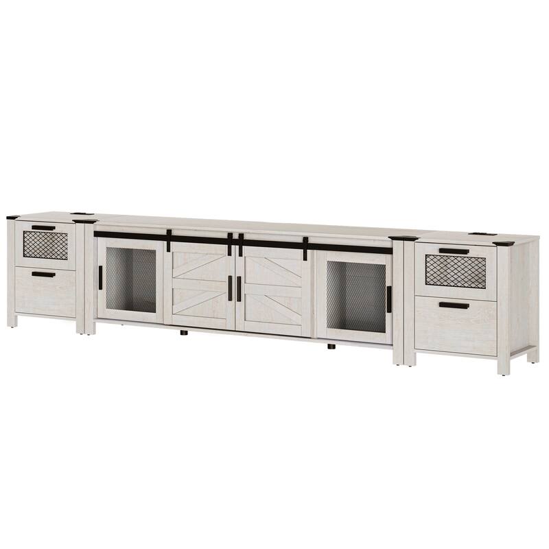 WAMPAT TV Stand set with Charging Station and Drawers - 1 Pack
