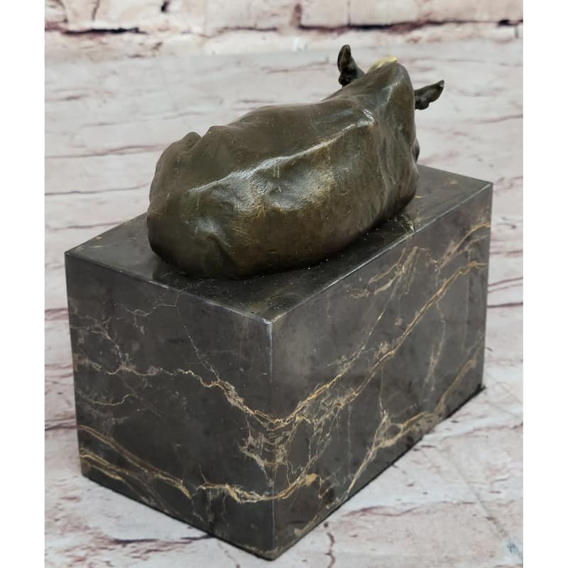 Rhinoceros Rhino Bookend Bronze Sculpture Figurine Lost Wax Casting On Marble Base