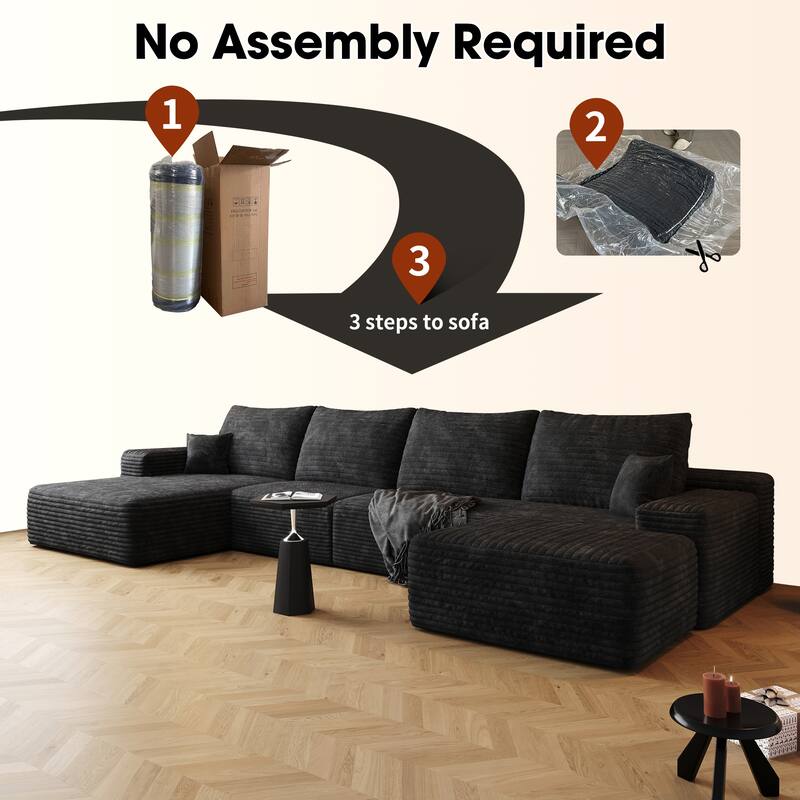 Corduroy Upholstered U-shaped Sectional Sofa with Chaise and Ottoman