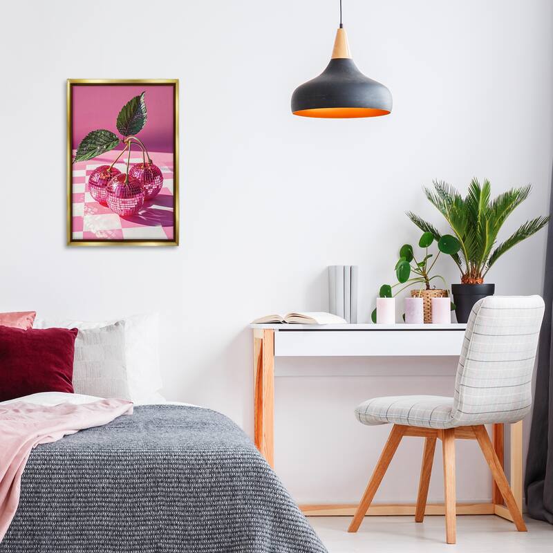 Stupell Disco Cherries on Checkered Framed Floater Canvas Wall Art Design By LSR Design Studio