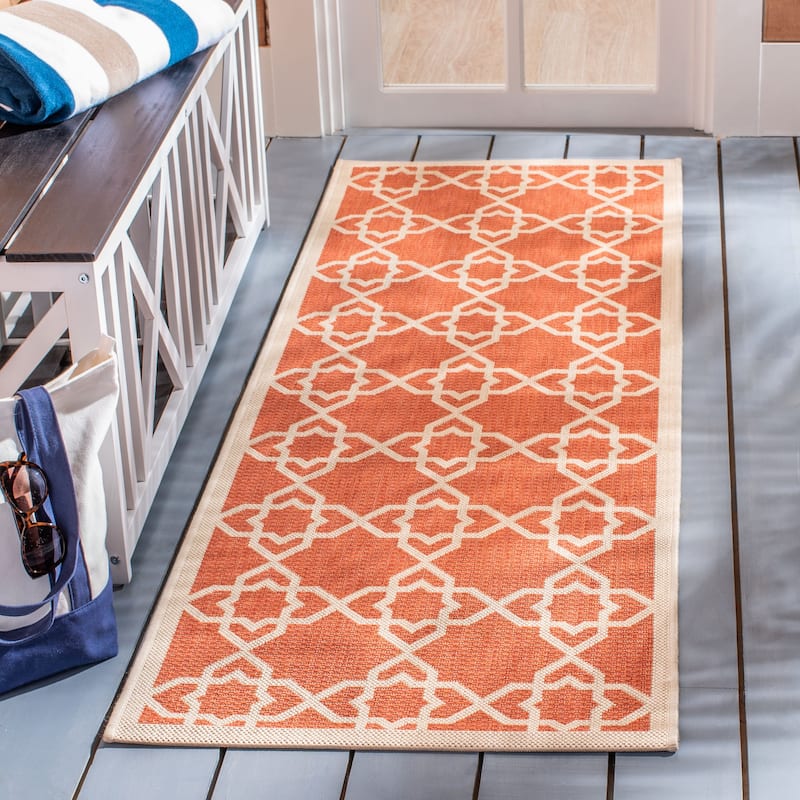 SAFAVIEH Courtyard Lawanda Trellis Indoor/ Outdoor Waterproof Patio Backyard Rug - 2'3" x 10' Runner - Terracotta/Beige
