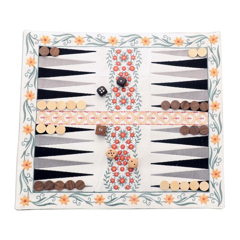 Novica Handmade Yellow Garden Cotton Travel Backgammon Set