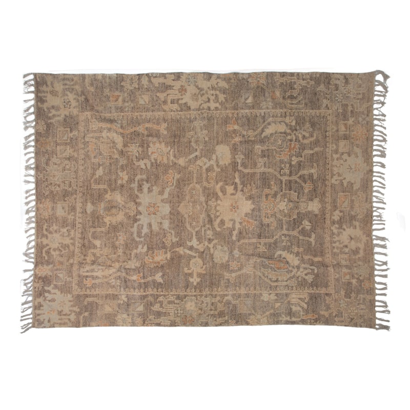 Cotton Chenille Distressed Print Rug with Fringe