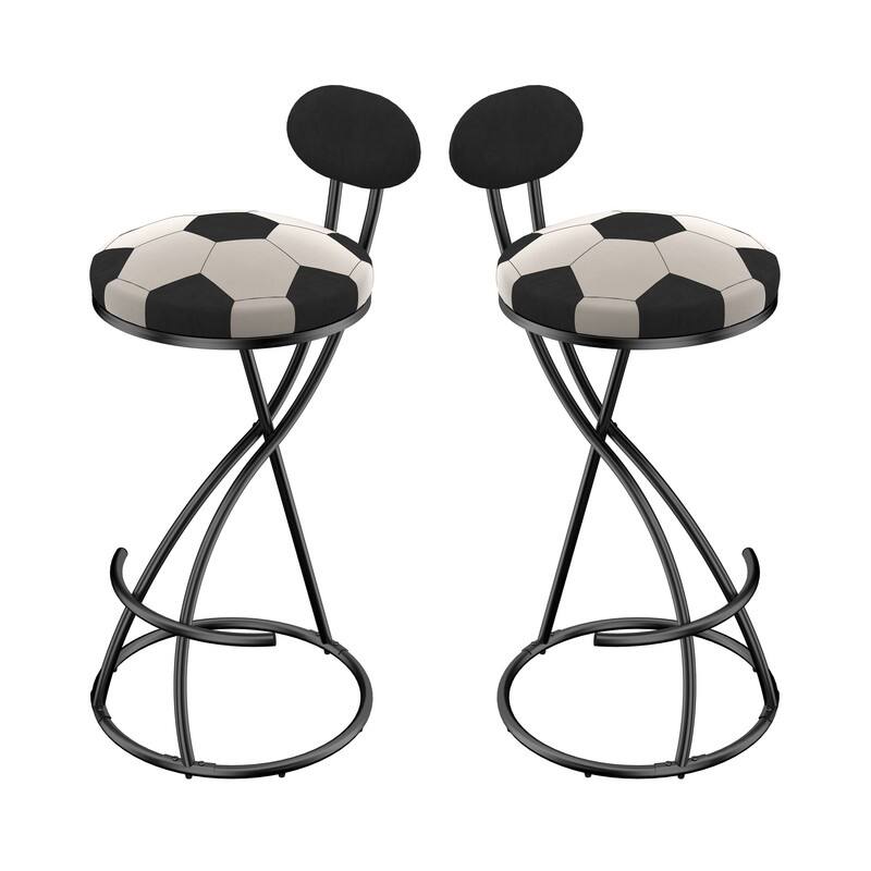 Football Print Bar Stools Set of 2 Upholstered Counter Height Barstool for Kitchen Island S-shaped Velvet Metal Dining Chairs