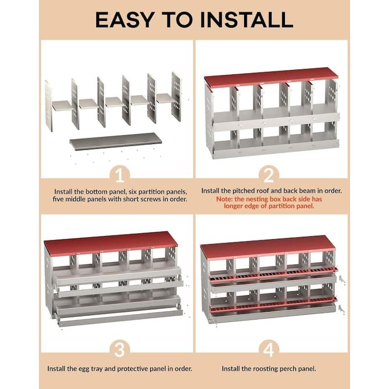 10-Compartment Metal Chicken Nesting Box, Waterproof Egg Laying Box
